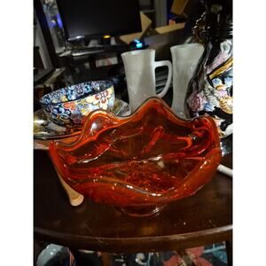 Vintage Mid Century Modern Viking Glass Epic 6 Petal Compote in Amberina...